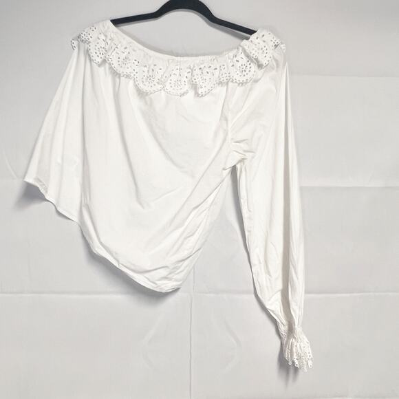 Joie One Shoulder Top Womens Medium Cotton Eyelet Ruffle Boho Romantic Coquette - Picture 5 of 8